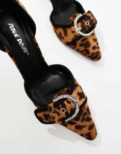 Public Desire Wide Fit Public Desire Elton Two Part Pointed Heels With Embellished Buckle Detail In Leopard For Women -Desirelic Store 206562590 2