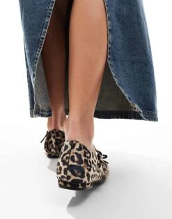 Public Desire Wide Fit Public Desire Kandi Bow Ballet Flats With Strap In Leopard Velvet For Women -Desirelic Store 206562626 4