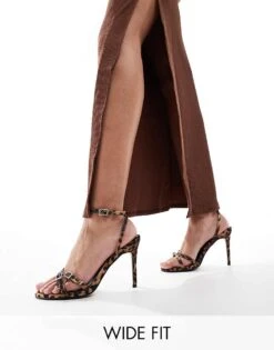 Public Desire Wide Fit Public Desire Jenna Wide Fit Mid Heeled Sandals In Leopard With Embellished Buckles For Women -Desirelic Store 206562644 1 leopard 1