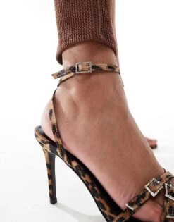 Public Desire Wide Fit Public Desire Jenna Wide Fit Mid Heeled Sandals In Leopard With Embellished Buckles For Women -Desirelic Store 206562644 4