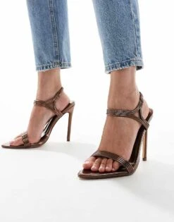 Public Desire Wide Fit Public Desire Volta Wide Fit Heeled Sandals In Bronze Metallic For Women -Desirelic Store 206562689 3