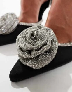 Public Desire Wide Fit Public Desire Heavenly Wide Fit Corsage Heeled Shoes In Black For Women Black/silver -Desirelic Store 206562709 3