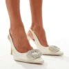 Public Desire Wide Fit Public Desire Floss Wide Fit Bridal Embellished Trim Heeled Slingback Shoes In Ivory Satin For Women -Desirelic Store 206562752 1 ivorysatin