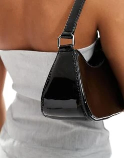 Public Desire Morgan Asymmetric Shoulder Bag In Black Patent For Women -Desirelic Store 206582838 3