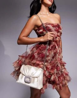 Public Desire Edith Jewel Cross Body Bag With Chain In Black Cream For Women -Desirelic Store 206582886 4