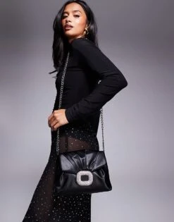 Public Desire Edith Jewel Cross Body Bag With Chain In Black Satin For Women -Desirelic Store 206582919 1 black 1