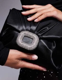 Public Desire Edith Jewel Cross Body Bag With Chain In Black Satin For Women -Desirelic Store 206582919 4