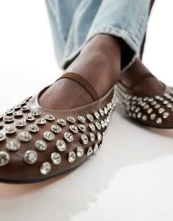 Public Desire Mina Studded Ballet Flat In Tan For Women -Desirelic Store 206625729 2