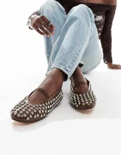 Public Desire Mina Studded Ballet Flat In Tan For Women -Desirelic Store 206625729 4