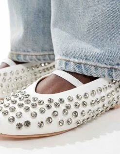 Public Desire Mina Studded Ballet Flat In White For Women -Desirelic Store 206625767 2
