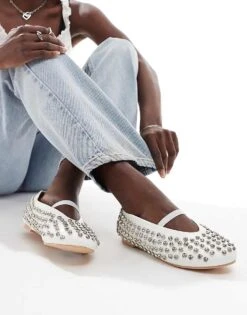 Public Desire Mina Studded Ballet Flat In White For Women -Desirelic Store 206625767 3