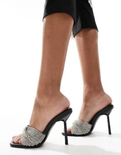 Public Desire Pegasis Twist Front Rhinestone Embellished Heeled Mules In Black For Women Black Diamante -Desirelic Store 207026155 1 blackdiamante 1