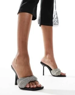 Public Desire Pegasis Twist Front Rhinestone Embellished Heeled Mules In Black For Women Black Diamante -Desirelic Store 207026155 3