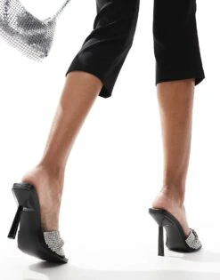 Public Desire Pegasis Twist Front Rhinestone Embellished Heeled Mules In Black For Women Black Diamante -Desirelic Store 207026155 4