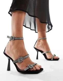 Public Desire Spellbound Embellished Buckle Mid Heel Sandals In Black For Women -Desirelic Store 207026219 2
