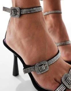 Public Desire Spellbound Embellished Buckle Mid Heel Sandals In Black For Women -Desirelic Store 207026219 3