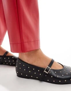 Public Desire Dorina Studded Ballet Flats With Strap In Black For Women -Desirelic Store 207026238 2