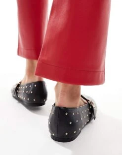 Public Desire Dorina Studded Ballet Flats With Strap In Black For Women -Desirelic Store 207026238 3