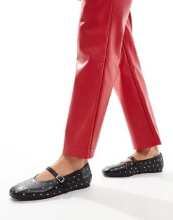 Public Desire Dorina Studded Ballet Flats With Strap In Black For Women -Desirelic Store 207026238 4