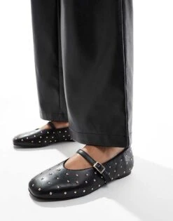 Public Desire Wide Fit Public Desire Dorina Wide Fit Studded Ballet Flats With Strap In Black For Women -Desirelic Store 207026463 1 black 1