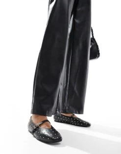 Public Desire Wide Fit Public Desire Dorina Wide Fit Studded Ballet Flats With Strap In Black For Women -Desirelic Store 207026463 3