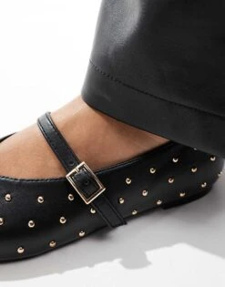 Public Desire Wide Fit Public Desire Dorina Wide Fit Studded Ballet Flats With Strap In Black For Women -Desirelic Store 207026463 4