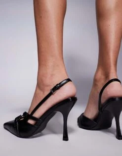 Public Desire Smooch Strappy Sling Back Kitten Heeled Shoes In Black For Women -Desirelic Store 207031601 3