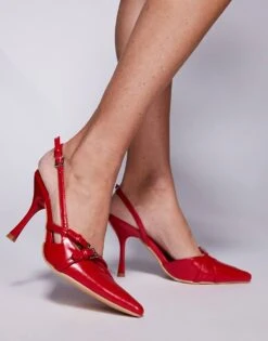 Public Desire Smooch Strappy Sling Back Kitten Heeled Shoes In Cherry Red For Women -Desirelic Store 207031602 4