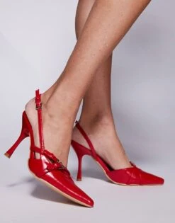 Public Desire Wide Fit Public Desire Smooch Wide Fit Strappy Sling Back Kitten Heeled Shoes In Cherry Red For Women -Desirelic Store 207031690 3