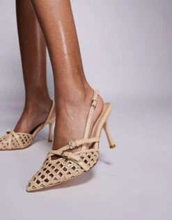 Public Desire Wide Fit Smooch Woven Strappy Sling Back Heeled Shoes In White For Women -Desirelic Store 207365104 1 white 1