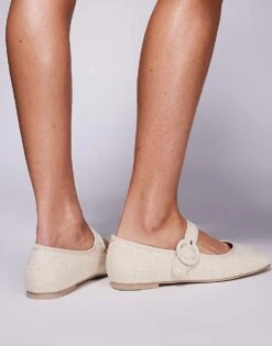 Public Desire Wide Fit Griffin Mary Jane Ballet Flats In Natural Raffia For Women -Desirelic Store 207365131 2