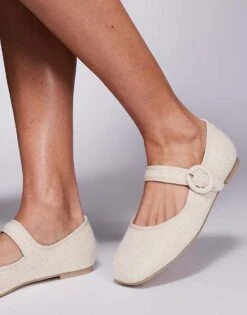 Public Desire Wide Fit Griffin Mary Jane Ballet Flats In Natural Raffia For Women -Desirelic Store 207365131 3