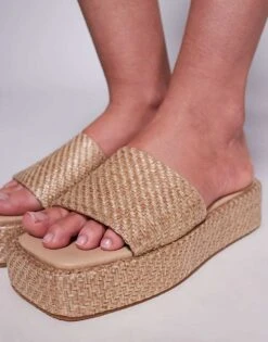 Public Desire Wide Fit Sangria Raffia Slip On Flatform Sandals For Women Natural -Desirelic Store 207365149 2