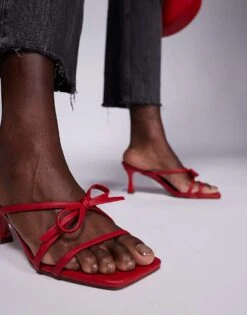 Public Desire Wide Fit Asuka Bow Kitten Heeled Sandals In Red For Women -Desirelic Store 207365176 2