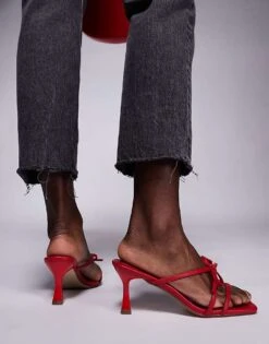 Public Desire Wide Fit Asuka Bow Kitten Heeled Sandals In Red For Women -Desirelic Store 207365176 4