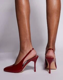 Public Desire Wide Fit Tilapia High Vamp Slingback Heeled Shoes In Red For Women -Desirelic Store 207365185 3