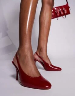 Public Desire Wide Fit Tilapia High Vamp Slingback Heeled Shoes In Red For Women -Desirelic Store 207365185 4