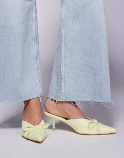 Public Desire Wide Fit Lionheart Pointed Kitten Heel Mules With Bow In Yellow For Women -Desirelic Store 207365203 1 yellow 1