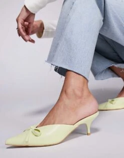 Public Desire Wide Fit Lionheart Pointed Kitten Heel Mules With Bow In Yellow For Women -Desirelic Store 207365203 4