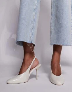 Public Desire Wide Fit Tilapia High Vamp Slingback Heeled Shoes In Cream For Women -Desirelic Store 207365212 2