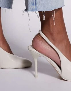 Public Desire Wide Fit Tilapia High Vamp Slingback Heeled Shoes In Cream For Women -Desirelic Store 207365212 3