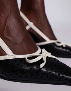 Public Desire Wide Fit Alchemy Laser Cute Sling Back Heels With Bow In Cream And Black For Women Cream/black -Desirelic Store 207365221 4