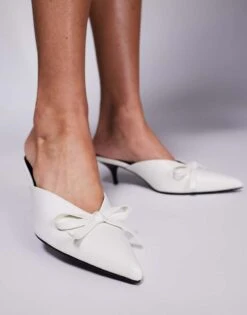 Public Desire Wide Fit Lionheart Pointed Kitten Heel Mules With Bow In White For Women -Desirelic Store 207365274 3
