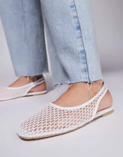 Public Desire Wide Fit Lost Angel High Vamp Sling Back Ballet Flats In White Mesh For Women -Desirelic Store 207365311 3