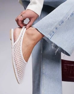 Public Desire Wide Fit Lost Angel High Vamp Sling Back Ballet Flats In White Mesh For Women -Desirelic Store 207365311 4