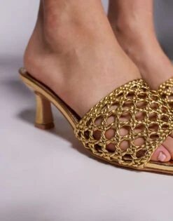 Public Desire Wide Fit Maribelle Woven Kitten Heel Mule Sandals In Gold For Women -Desirelic Store 207365334 3