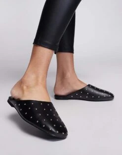 Public Desire Wide Fit Camille Studded Flat Mules In Black For Women -Desirelic Store 207365350 3