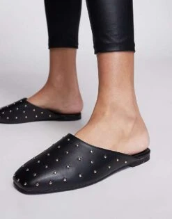 Public Desire Wide Fit Camille Studded Flat Mules In Black For Women -Desirelic Store 207365350 4