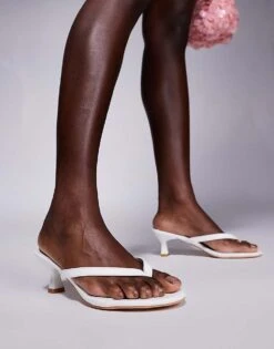 Public Desire Wide Fit Evermore Toe Thong Kitten Heeled Sandals In White For Women -Desirelic Store 207365373 2