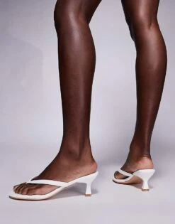 Public Desire Wide Fit Evermore Toe Thong Kitten Heeled Sandals In White For Women -Desirelic Store 207365373 4